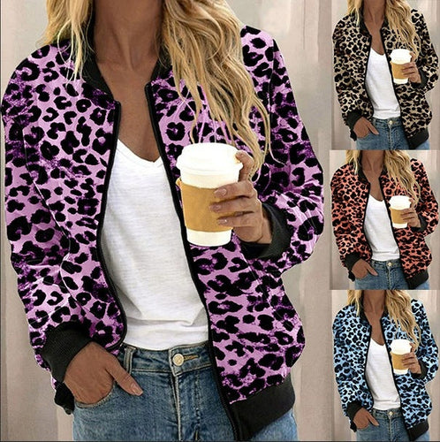 Damen sportliche Leopardenmuster Bomberjacke