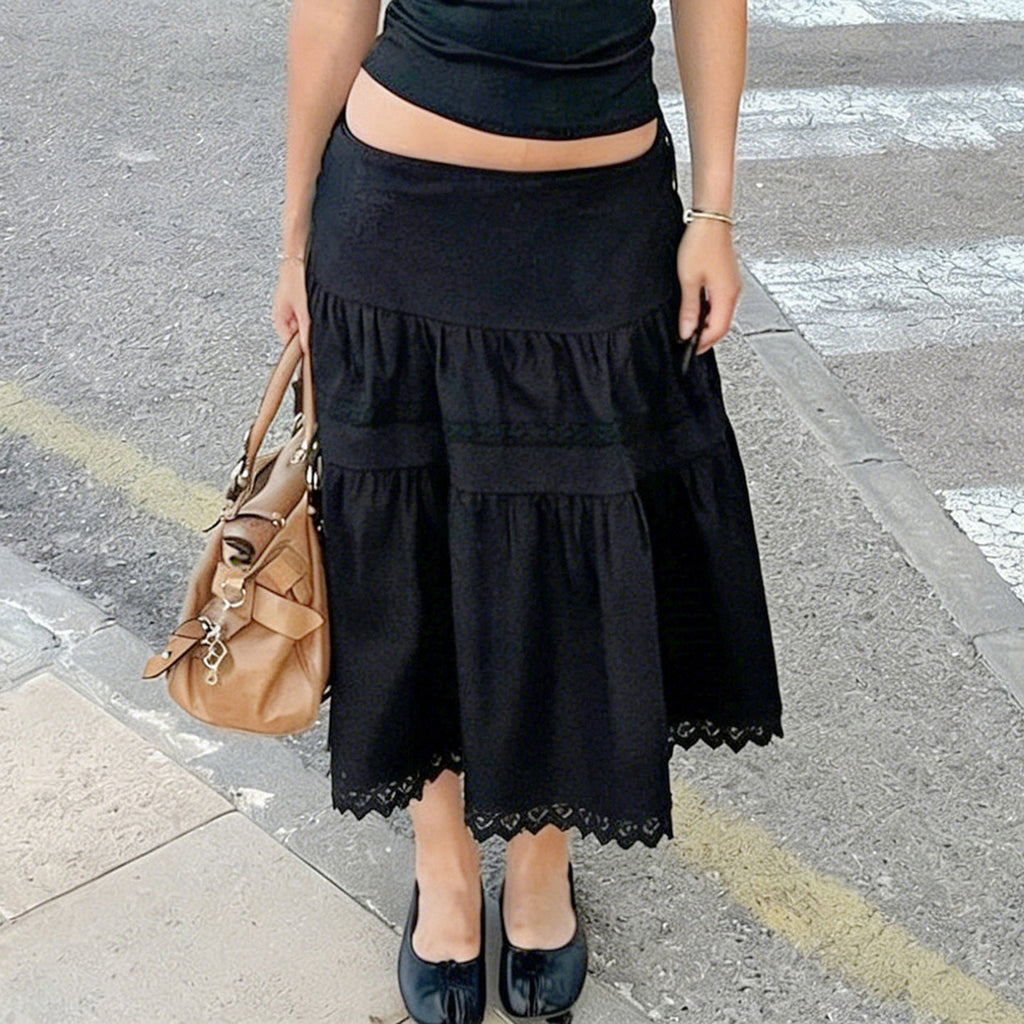 Damen eleganter gestufter Rock mit Spitzendetails