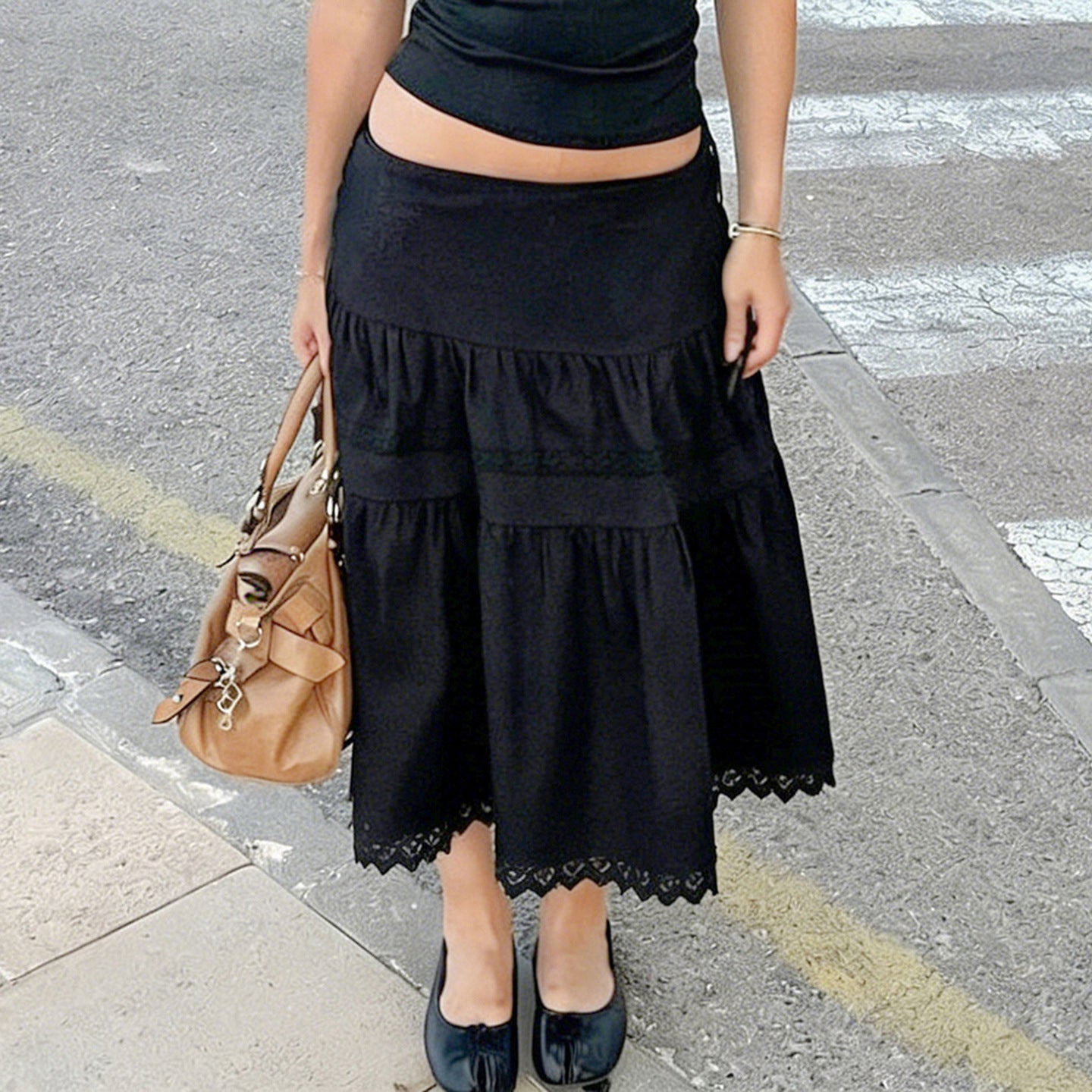 Damen eleganter gestufter Rock mit Spitzendetails