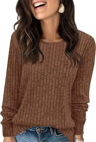 Damen Strukturierter Rippstrick-Pullover mit Rundhalsausschnitt, legerer Silhouette und weichen Bündchen Shop Nory
