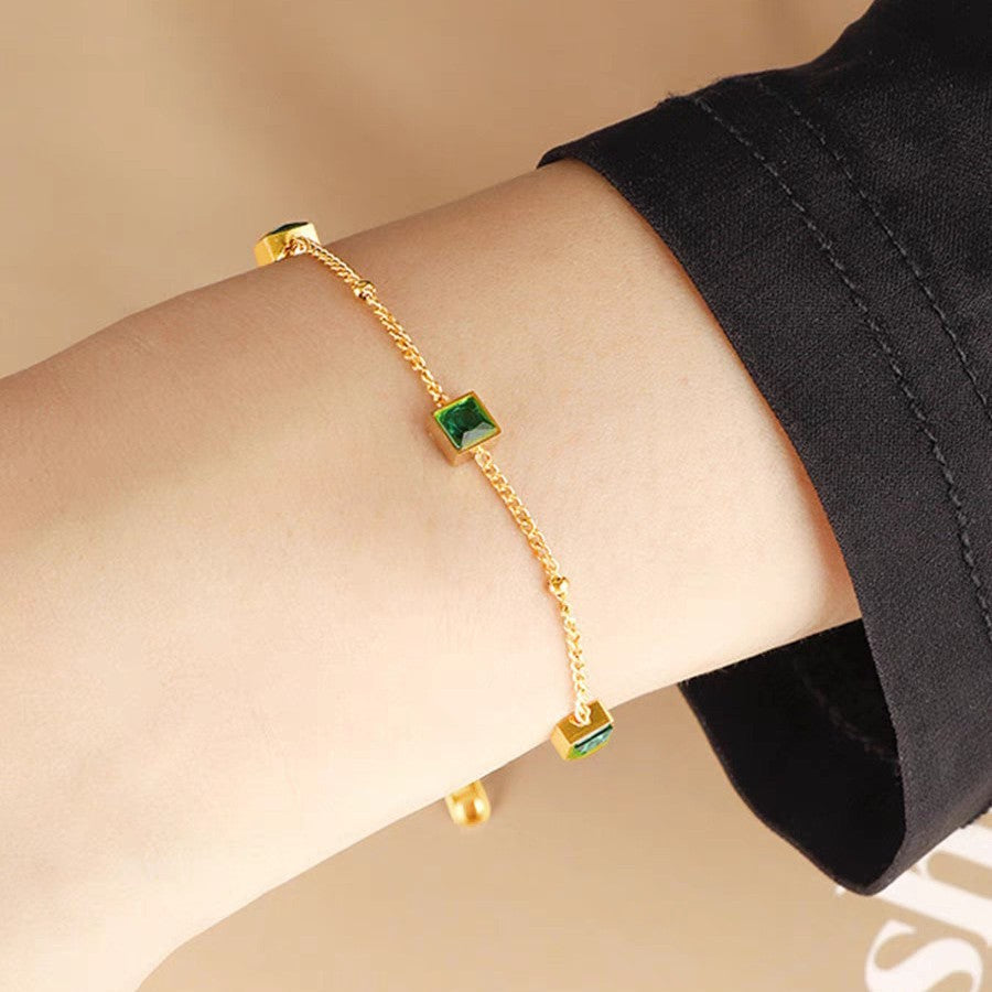 Damen Goldplattierte Geometrische Edelstein Link Armbanduhr Shop Nory