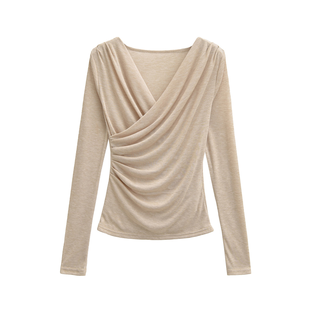 Damen Drapiertes Longsleeve mit V-Ausschnitt und seitlicher Raffung Shop Nory