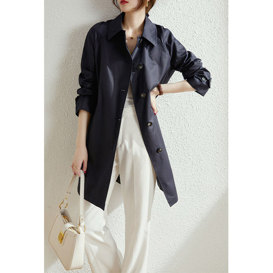 Damen Modische Trenchjacke mit stilvollem Kragen und praktischen Taschen Shop Nory