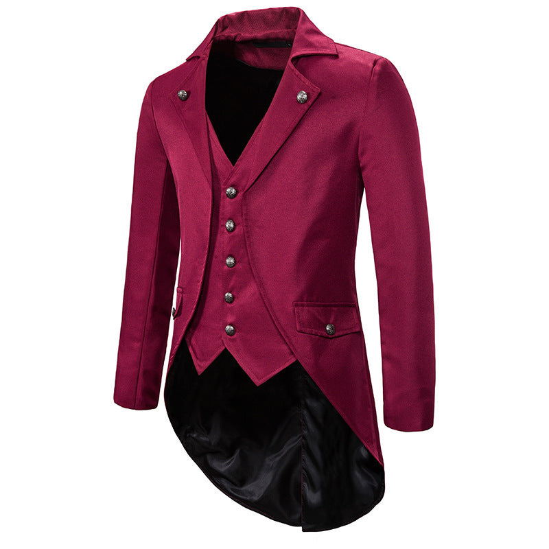 Herren eleganter Steampunk-Sakko mit asymmetrischem Schnitt und edlen Details
