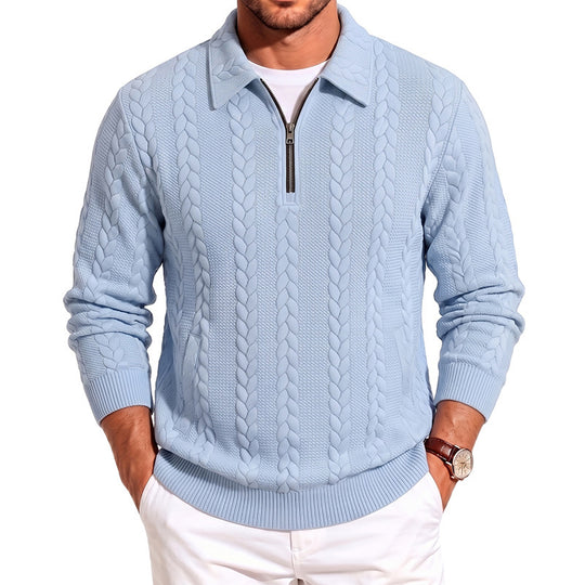 Herren Polokragen-Strickpullover mit Zopfstruktur und Halbzip Shop Nory