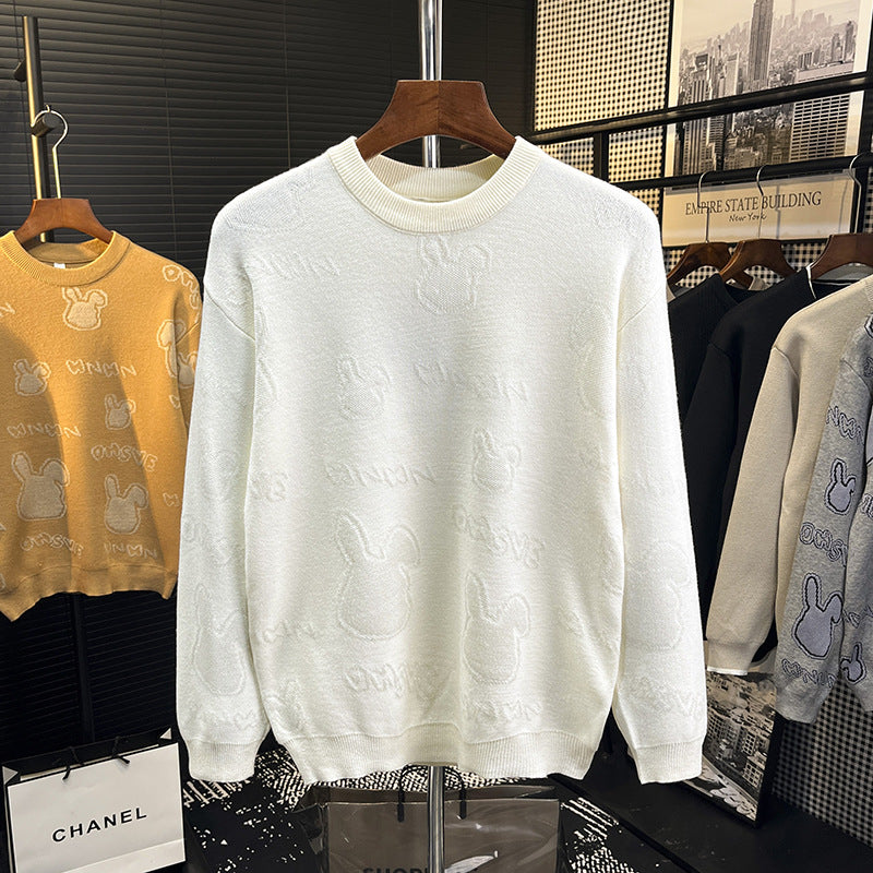 Unisex Feinstrick-Pullover mit dezentem Jacquard-Hasenrelief und Rundhalsausschnitt Shop Nory