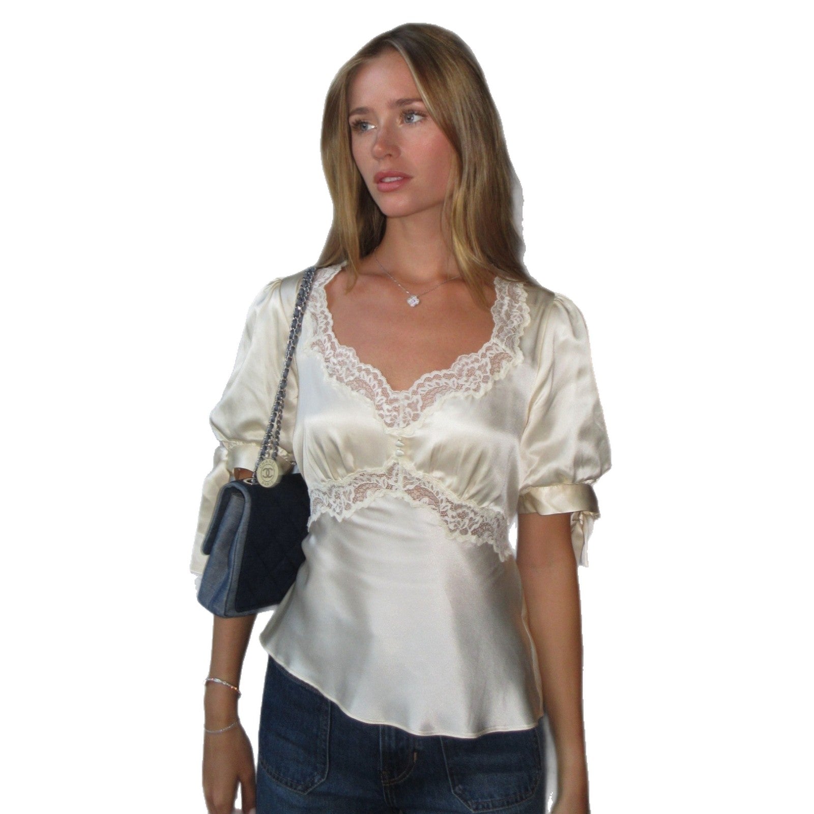 Damen Satinbluse mit Spitzenakzenten Shopnory
