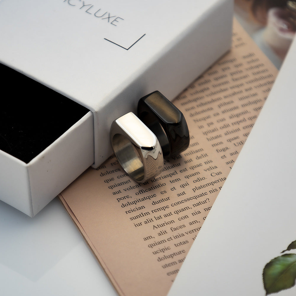 Damen Moderner, geometrisch gestalteter Edelstahlring Shop Nory