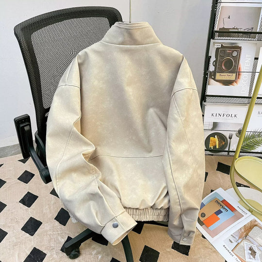 Herren kurze Stehkragenjacke aus Veloursleder-Imitat mit durchgehendem Reißverschluss Shop Nory