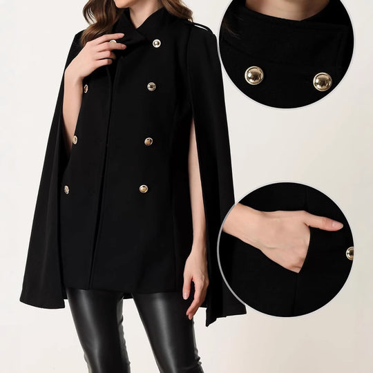Damen Kurzcape-Mantel aus Wollmix mit Doppelreiher Schulterriegeln und Arm-Schlitzen Shop Nory