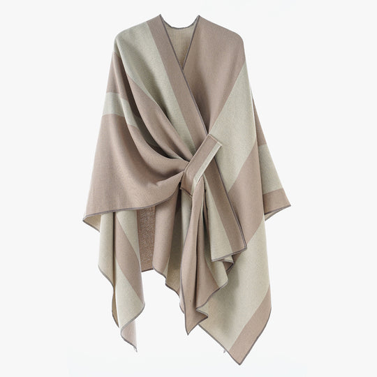 Damen weit geschnittenes Cape aus Wollmischung mit Bindegürtel und kontrastierten Säumen Shop Nory