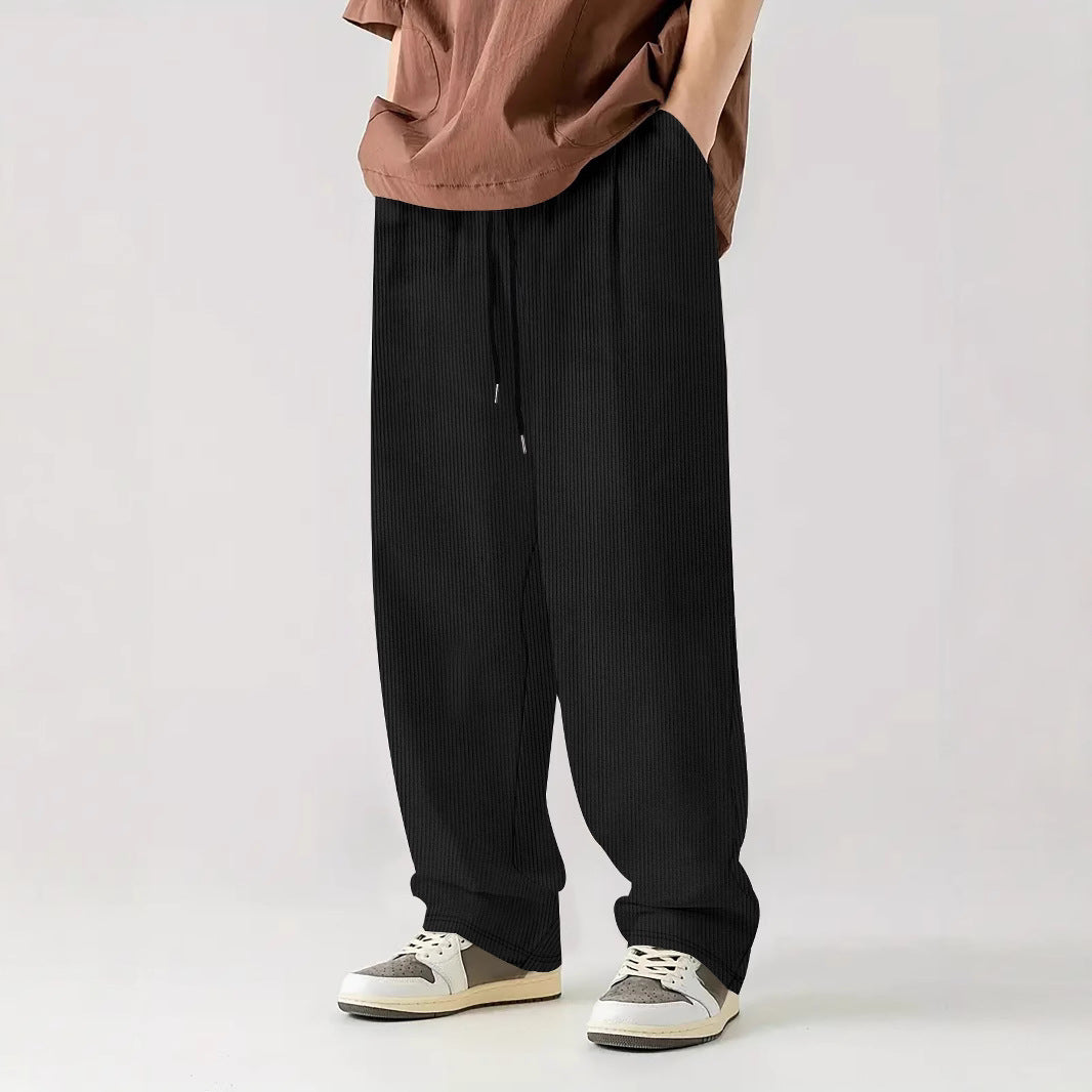 Herren nan weite Relax-Freizeithose aus geripptem Jersey mit Kordelzug, Seitentaschen und weitem Bein Shop Nory