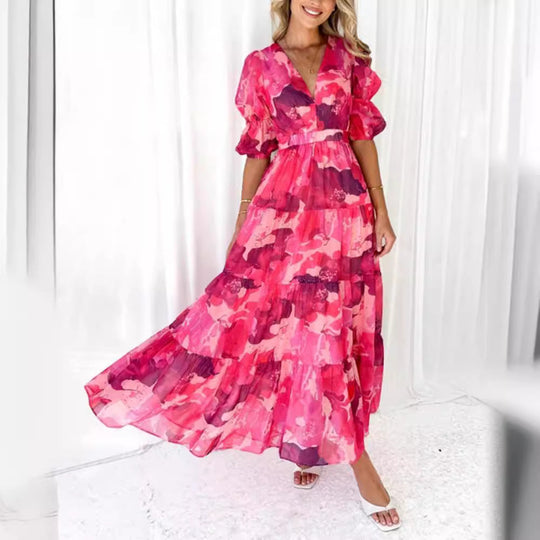 Damen nan mehrlagiges Maxikleid im Volant‑Stufenlook mit V‑Ausschnitt und geraffter Empire‑Taille