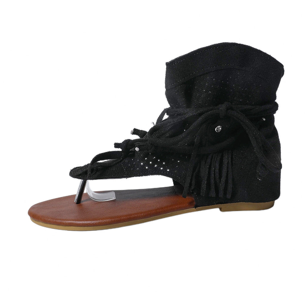 Damen Sandalen mit modernen Fransen und Lochmuster Shopnory