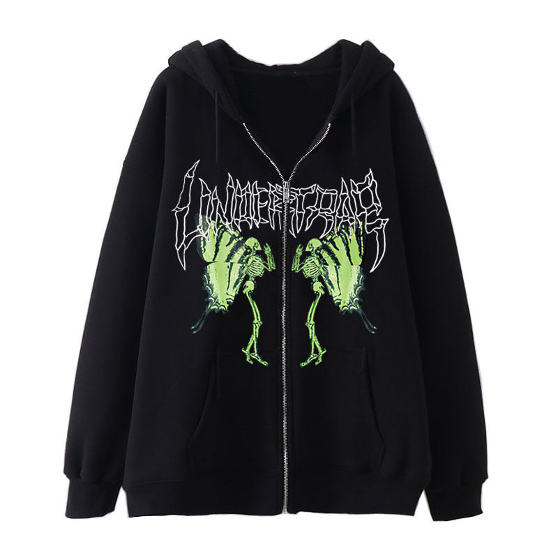 Damen nan Kapuzenjacke mit durchgehendem Reißverschluss und Rippenherz-Print Shop Nory