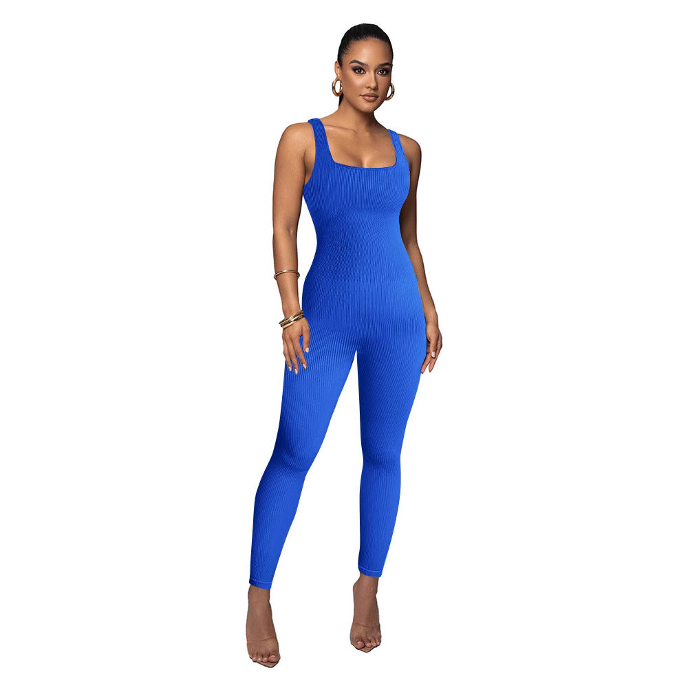 Damen Figurbetonter Strick-Jumpsuit mit Quadrat-Ausschnitt Shopnory