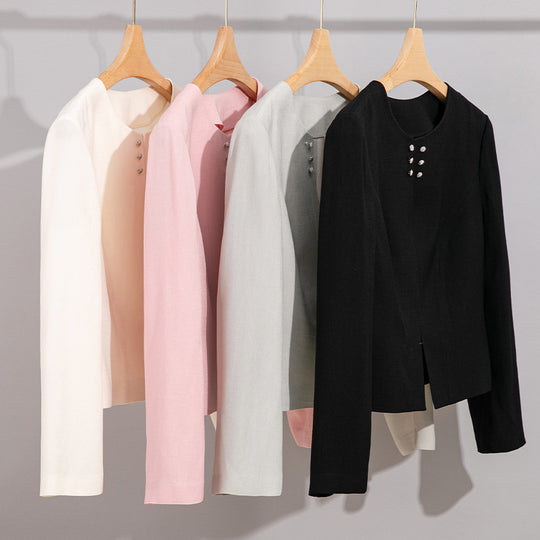 Damen Kurzblazer im minimalistischen Fit mit Perlen-Knopfbesatz und taillierter Schnitt Shop Nory