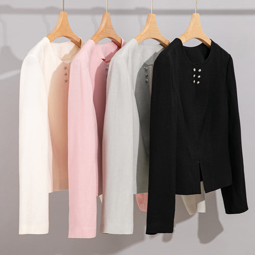 Damen Kurzblazer im minimalistischen Fit mit Perlen-Knopfbesatz und taillierter Schnitt Shop Nory