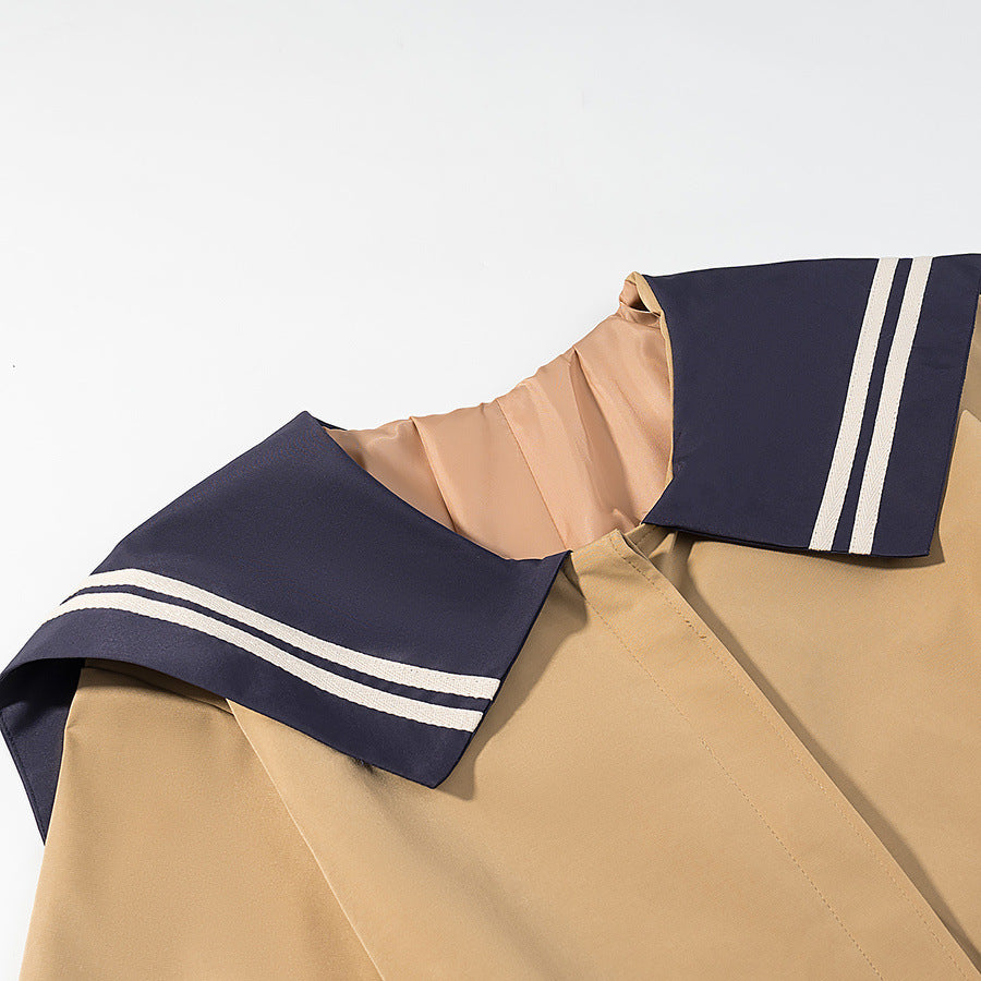 Damen Trenchcoat mit übergroßem Matrosenkragen, Taillengürtel und verdeckter Knopfleiste Shop Nory