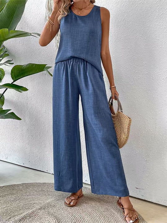 Damen Lässiges und luftiges Zweiteiliges Set mit Oberteil und weitem Hosen