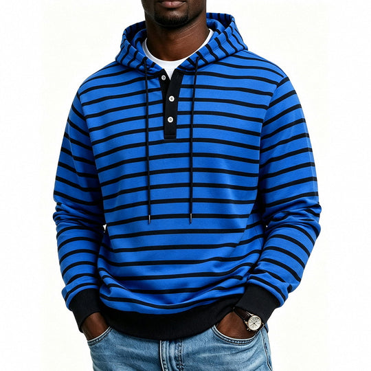 Herren Kapuzenpullover mit Henley-Knopfleiste und feinem Streifenstrukturmuster Shop Nory