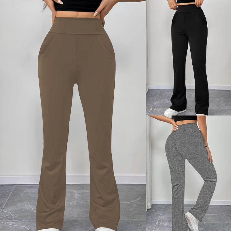 Damen Hochbund-Yogahose mit ausgestelltem Bein und Eingrifftaschen Shop Nory