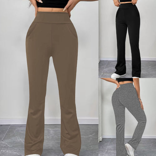 Damen Hochbund-Yogahose mit ausgestelltem Bein und Eingrifftaschen Shop Nory