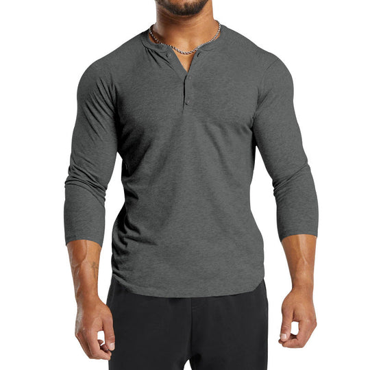 Herren Langarm-Henley-Shirt aus atmungsaktivem Baumwollmix mit Knopfdetails