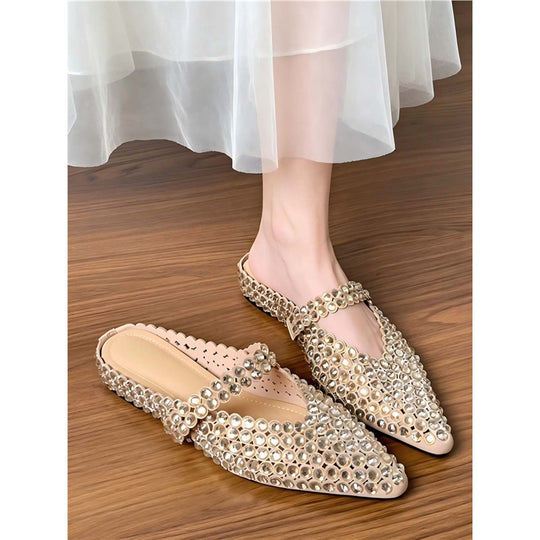 Damen spitz zulaufende Mule mit funkelnden Kristallapplikationen und Riemchen Shop Nory
