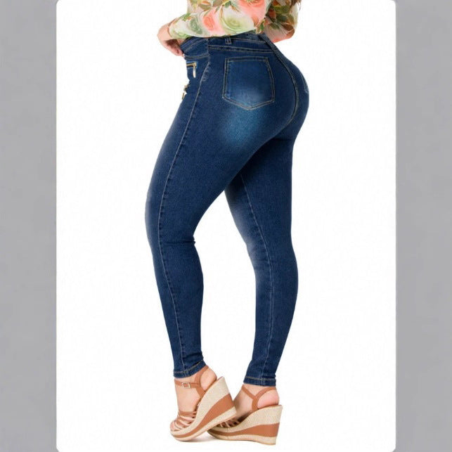 Damen Hochtaillierte Slim‑Fit Jeanshose mit dekorativen Frontreißverschlüssen Shop Nory