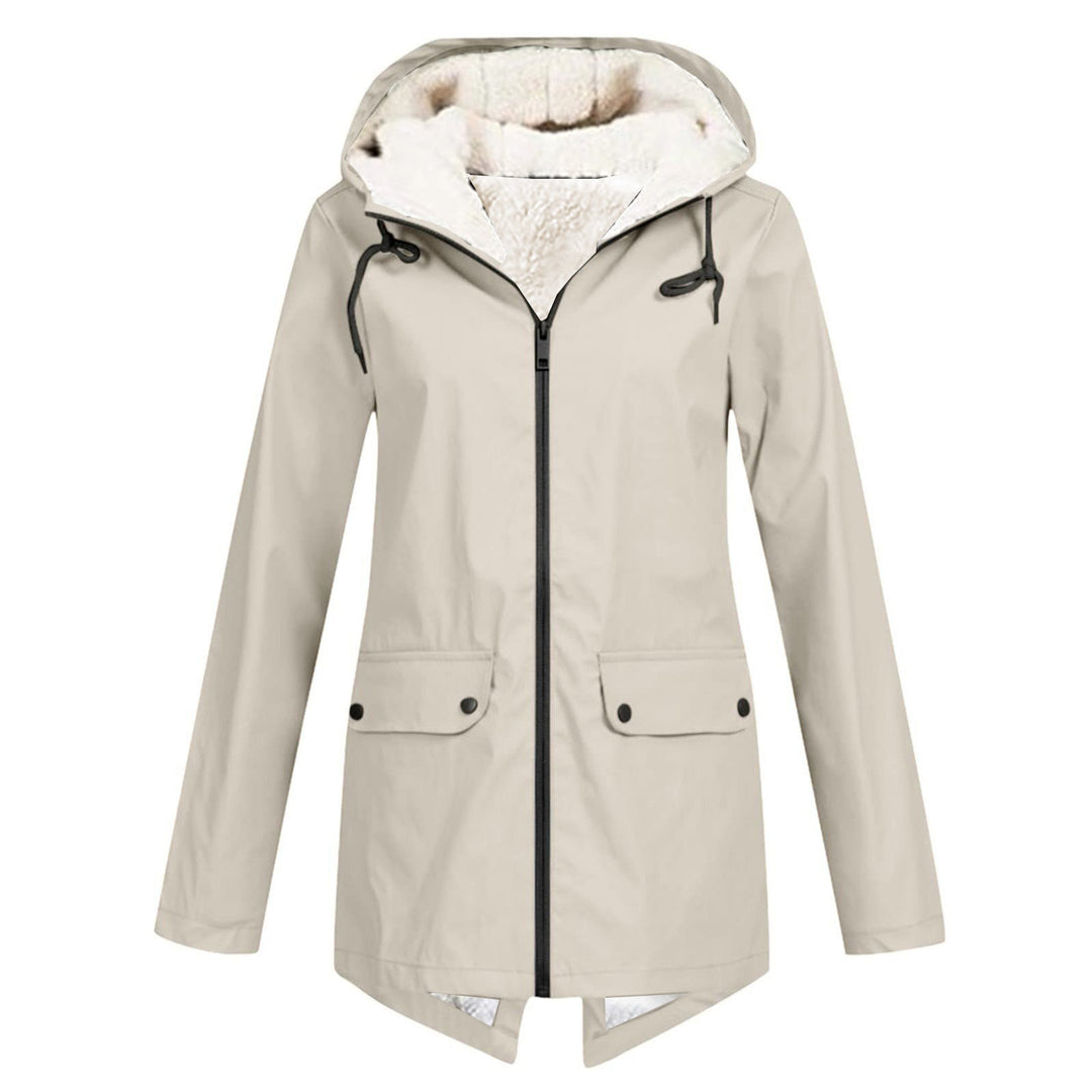 Damen wetterfeste und gefütterte Regenjacke mit verstellbarem Kapuzenkragen