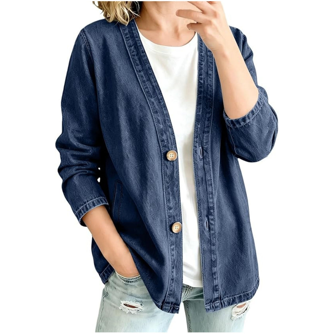 Damen Oversize Jeansjacke im Kimono-Stil mit Holzknöpfen Shop Nory