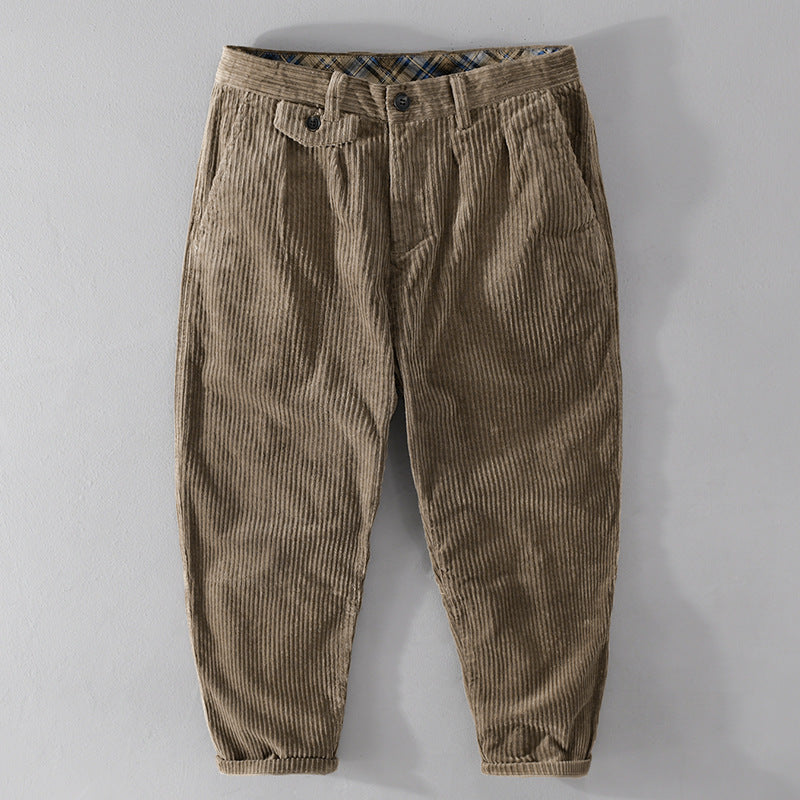 Herren Cordhose mit konischem Schnitt, hohem Bund, Karo-Innenbund und gekrempeltem Saum Shop Nory