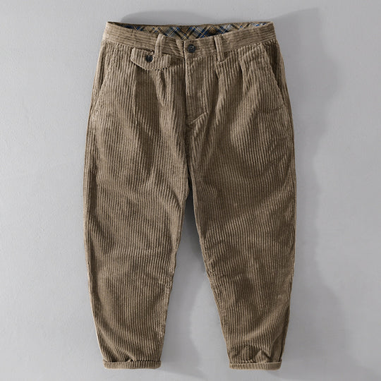 Herren Cordhose mit konischem Schnitt, hohem Bund, Karo-Innenbund und gekrempeltem Saum Shop Nory