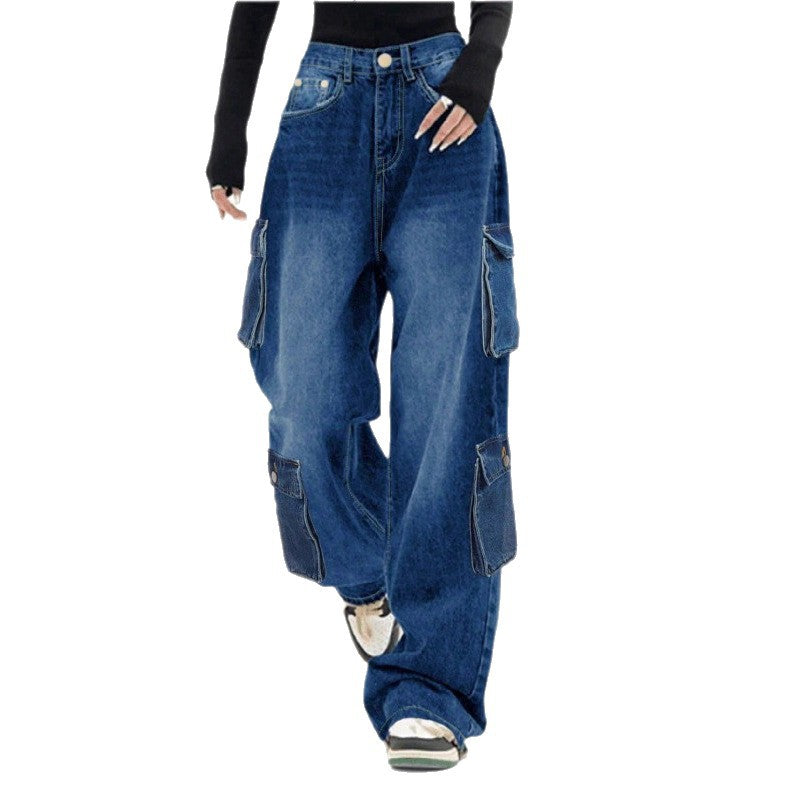Damen Weite High-Waist Cargo-Jeans im Baggy-Schnitt mit Mehrfach-Taschen Shop Nory