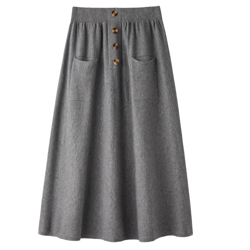 Damen Midirock aus Wollmix mit A‑Linie, elastischem Rippbund, Zierriegel‑Knopfleiste und aufgesetzten Taschen Shop Nory