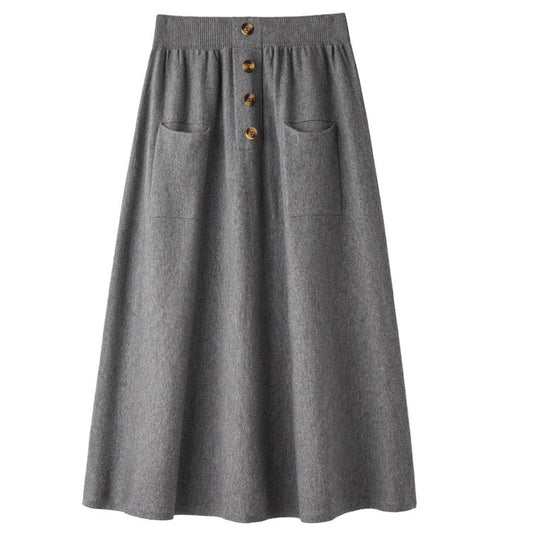 Damen Midirock aus Wollmix mit A‑Linie, elastischem Rippbund, Zierriegel‑Knopfleiste und aufgesetzten Taschen Shop Nory