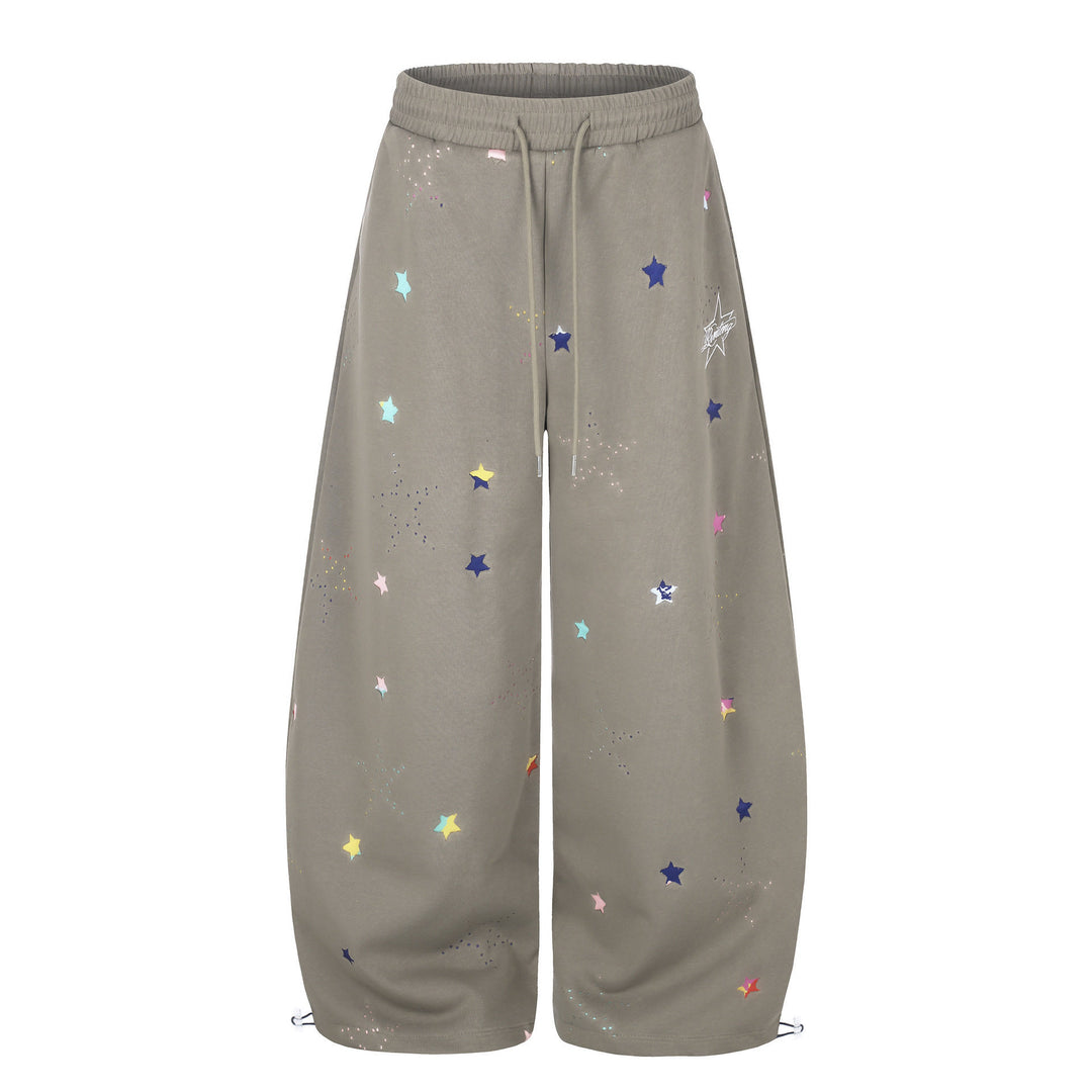 Damen Extraweite Palazzo-Capri-Sweathose mit Sternen-Print, Komfortbund und verstellbarem Saum Shop Nory
