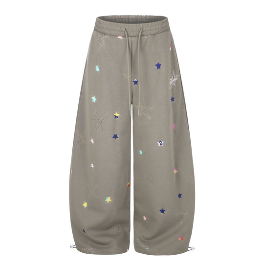 Damen Extraweite Palazzo-Capri-Sweathose mit Sternen-Print, Komfortbund und verstellbarem Saum Shop Nory