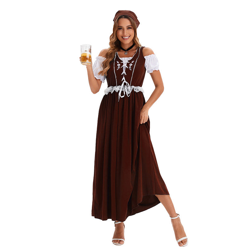 Damen nan kurzes Trachtenkleid im Dirndlstil mit floraler Spitzen-Schürze, geschnürter Miederfront und geraffter Carmenbluse Shop Nory