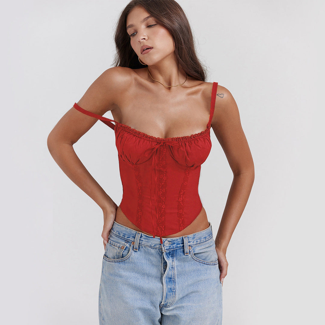 Damen Corsage-Top mit Rüschendetails und verstellbaren Trägern