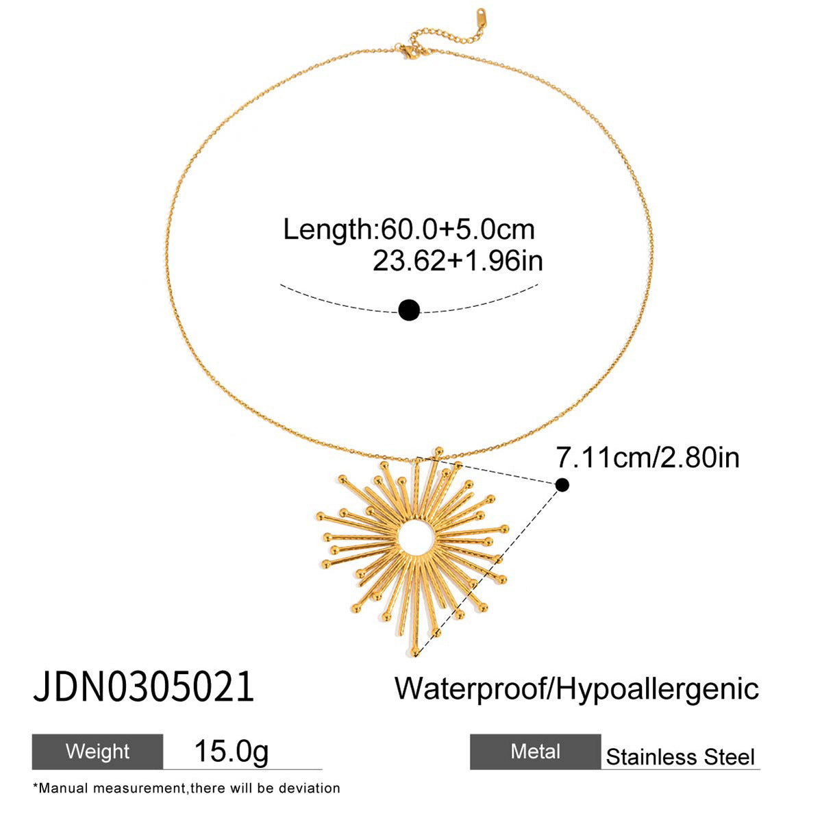 Damen Halskette mit stilvollem Sonnenanhänger aus hypoallergenem Edelstahl Shop Nory