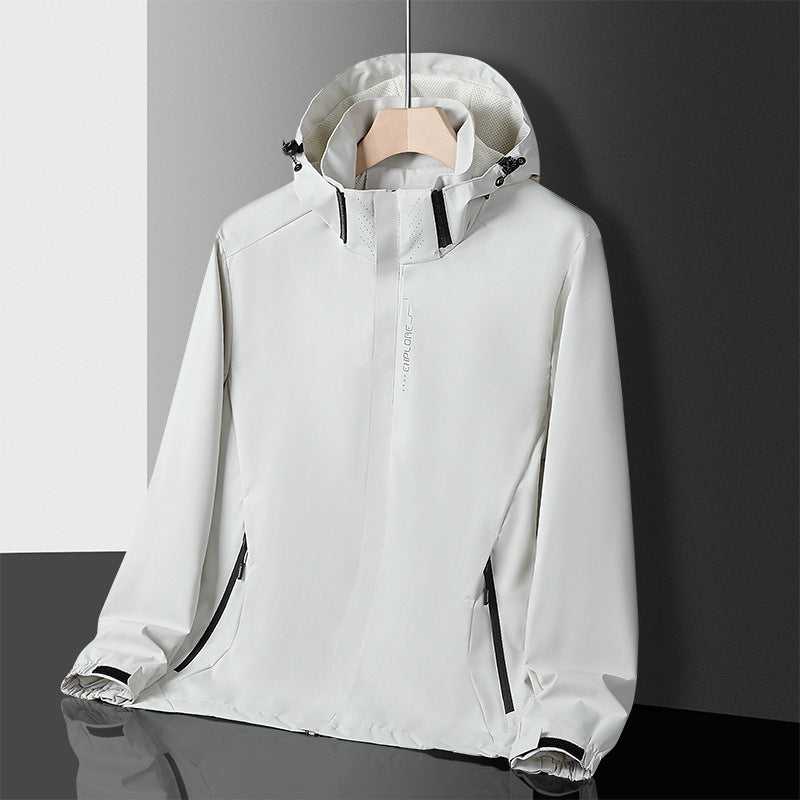 Herren leichter wasserdichter Softshell‑Hoodie mit Kapuze und Tarn‑Hex‑Alloverprint Shop Nory