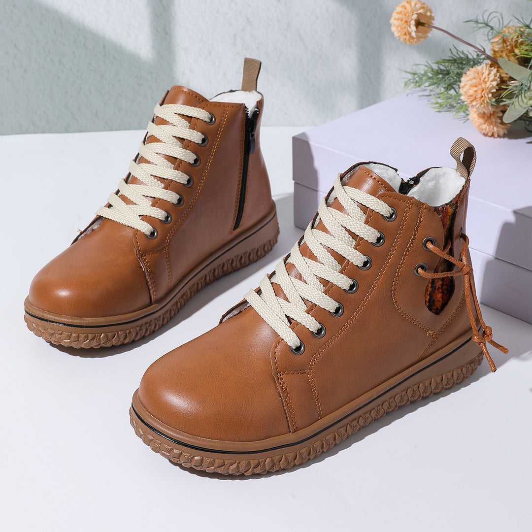 Damen gefütterte Schnürstiefelette mit Teddyfutter, seitlichem Reißverschluss und profilierter Gummisohle Shop Nory