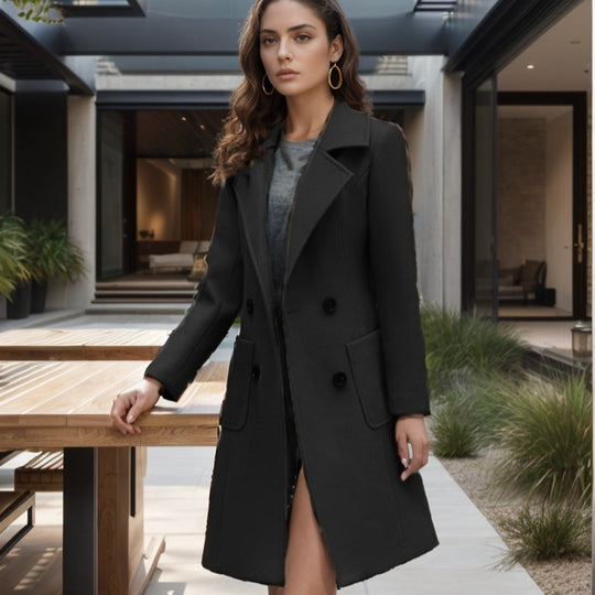 Damen Langer Chesterfield-Mantel aus Wollmix mit taillierter Passform und Seitentaschen Shop Nory