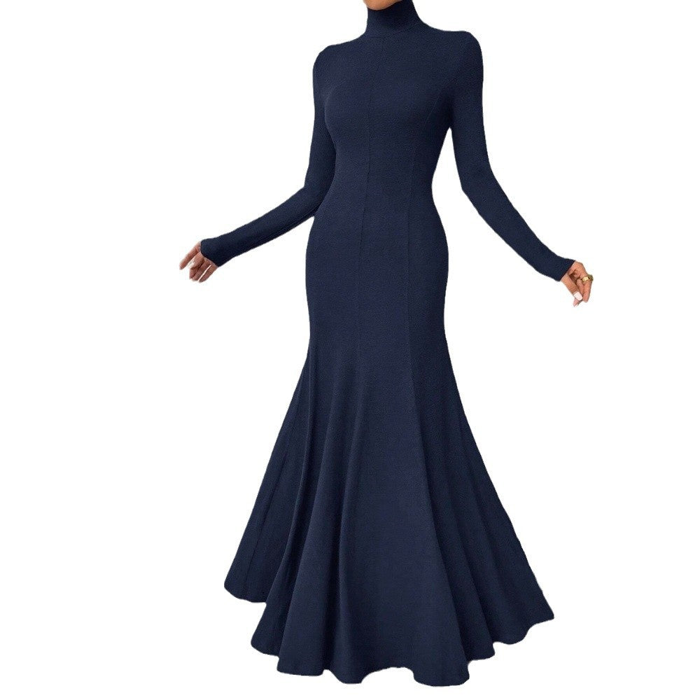 Damen figurbetontes Rollkragen-Maxikleid mit Meerjungfrauen-Silhouette, langen Ärmeln und formendem Stretch-Jersey Shop Nory
