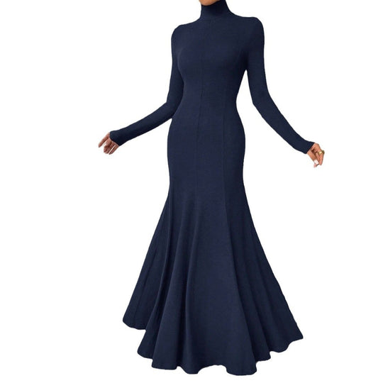 Damen figurbetontes Rollkragen-Maxikleid mit Meerjungfrauen-Silhouette, langen Ärmeln und formendem Stretch-Jersey Shop Nory
