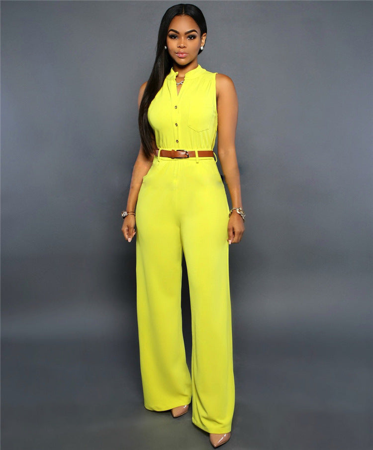 Damen Eleganter Jumpsuit mit Gürtel und Knopfdetail