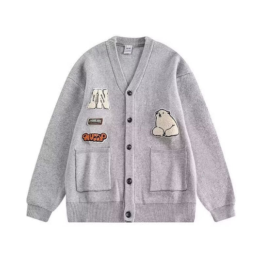 Damen Gemütliche Strickjacke mit bunten Applikationen Shop Nory