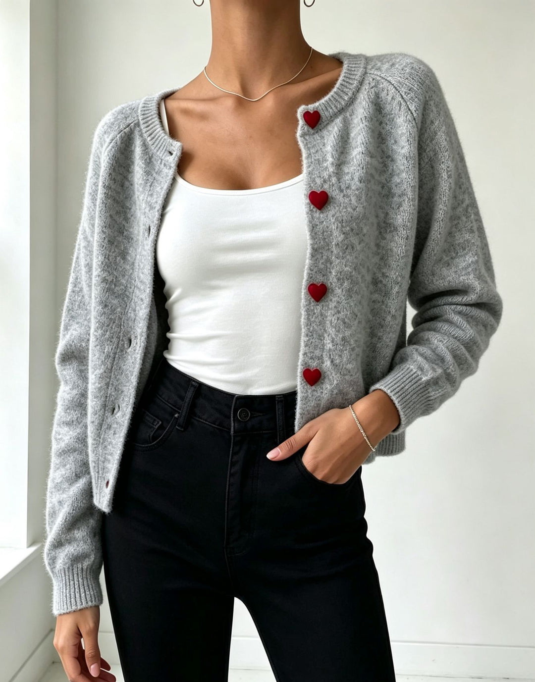 Damen Strickcardigan mit herzförmigen Zierknöpfen und weicher Mohair-Optik Shop Nory